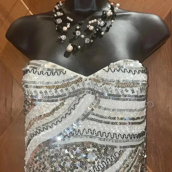 Scalia Sequins/ Off white Silk Dress-4 - Picture 2 of 13